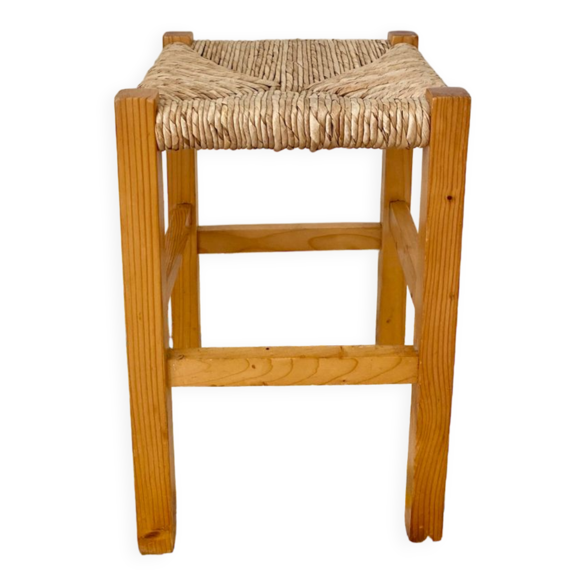 Tabouret bois paillé vintage