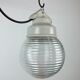 Industrial white porcelain pendant light with ribbed glass, 1970s