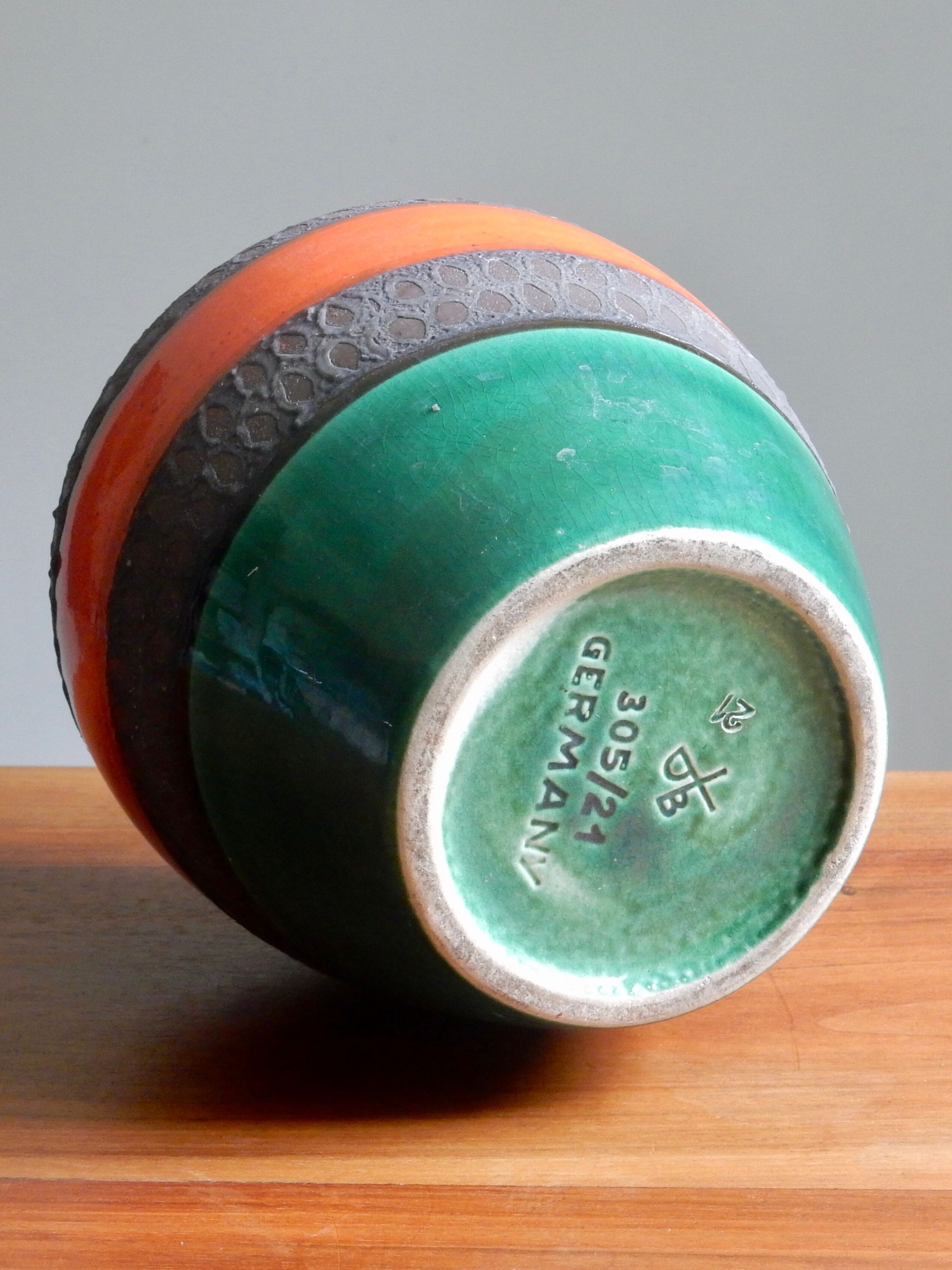 German ceramic orange vase from the 60s