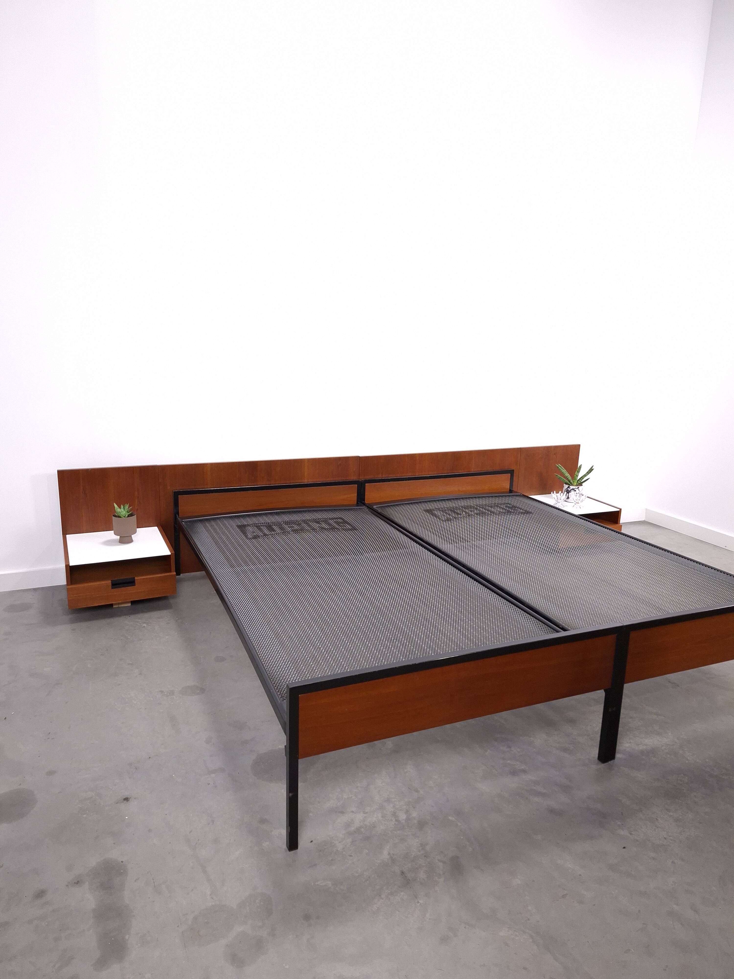 Two-person bed Japanese series Cees Braakman Pastoe and Auping with bedside table.