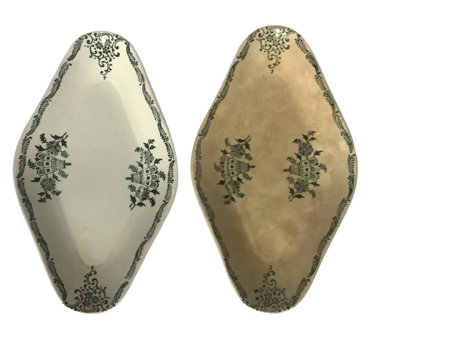 Two earthenware dishes from Sarreguemines Saint Amand - Terre de Fer - Floral decoration