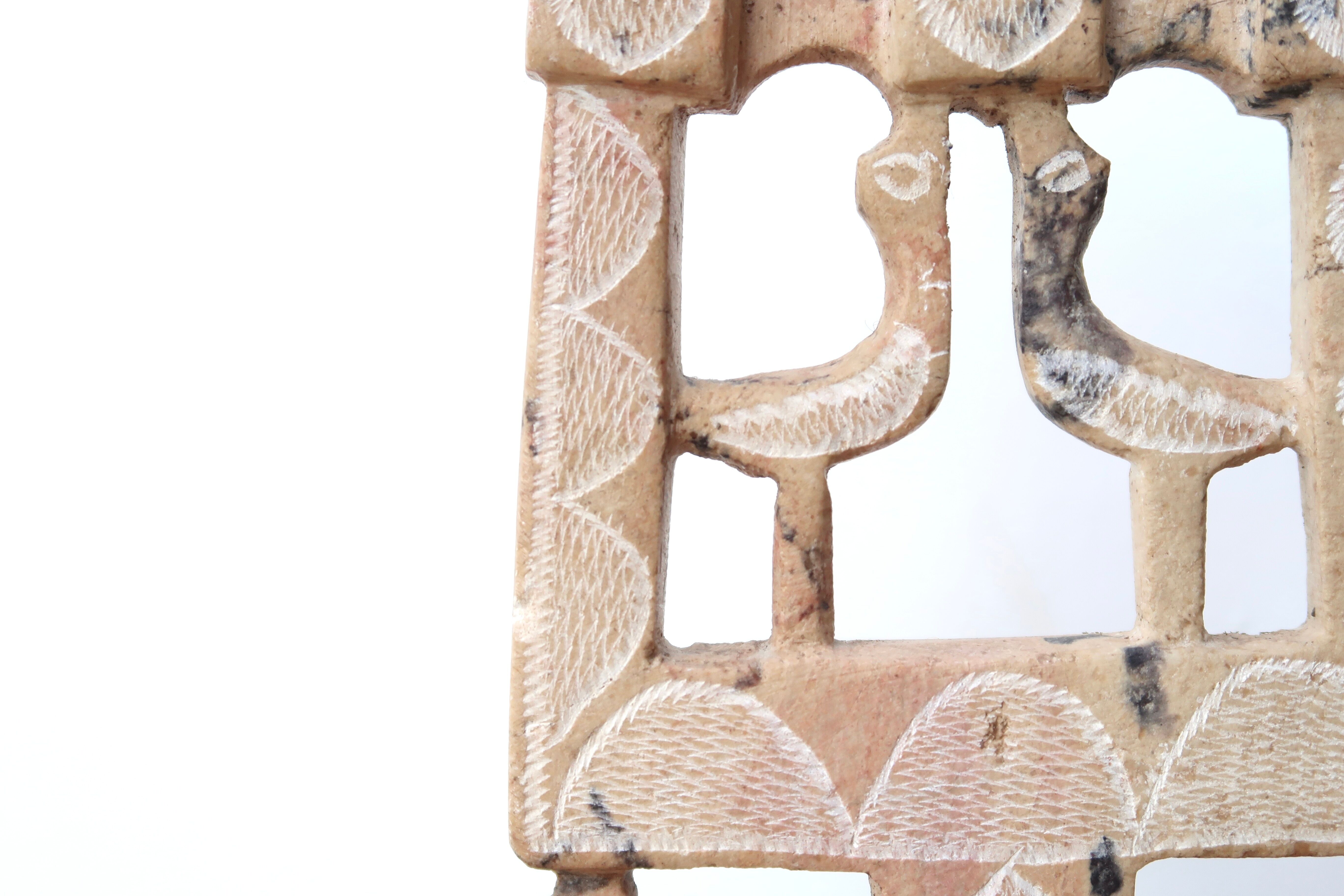 Moroccan candle holder in stone decorated with birds, 70s