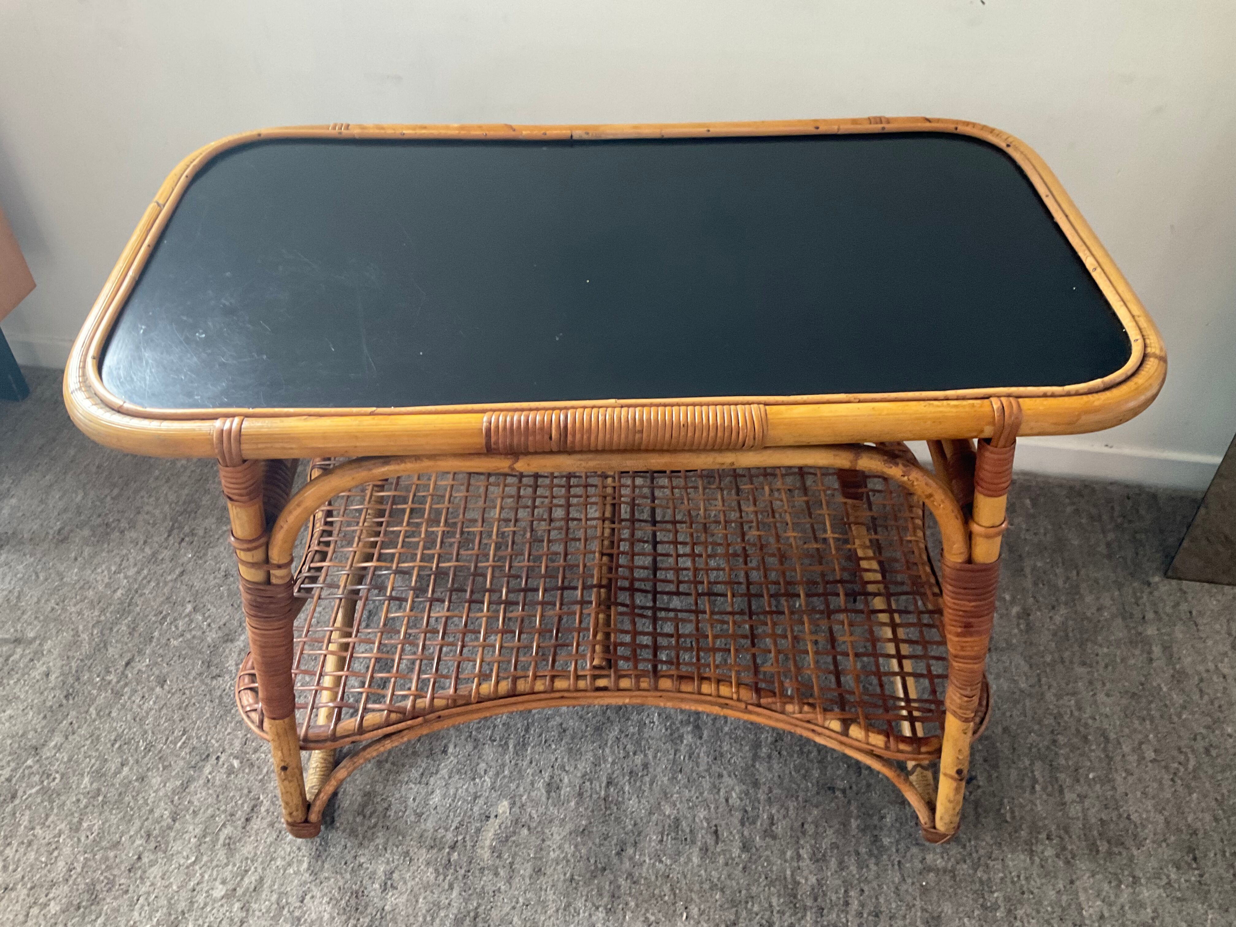Vintage coffee table from the 50s in rattan