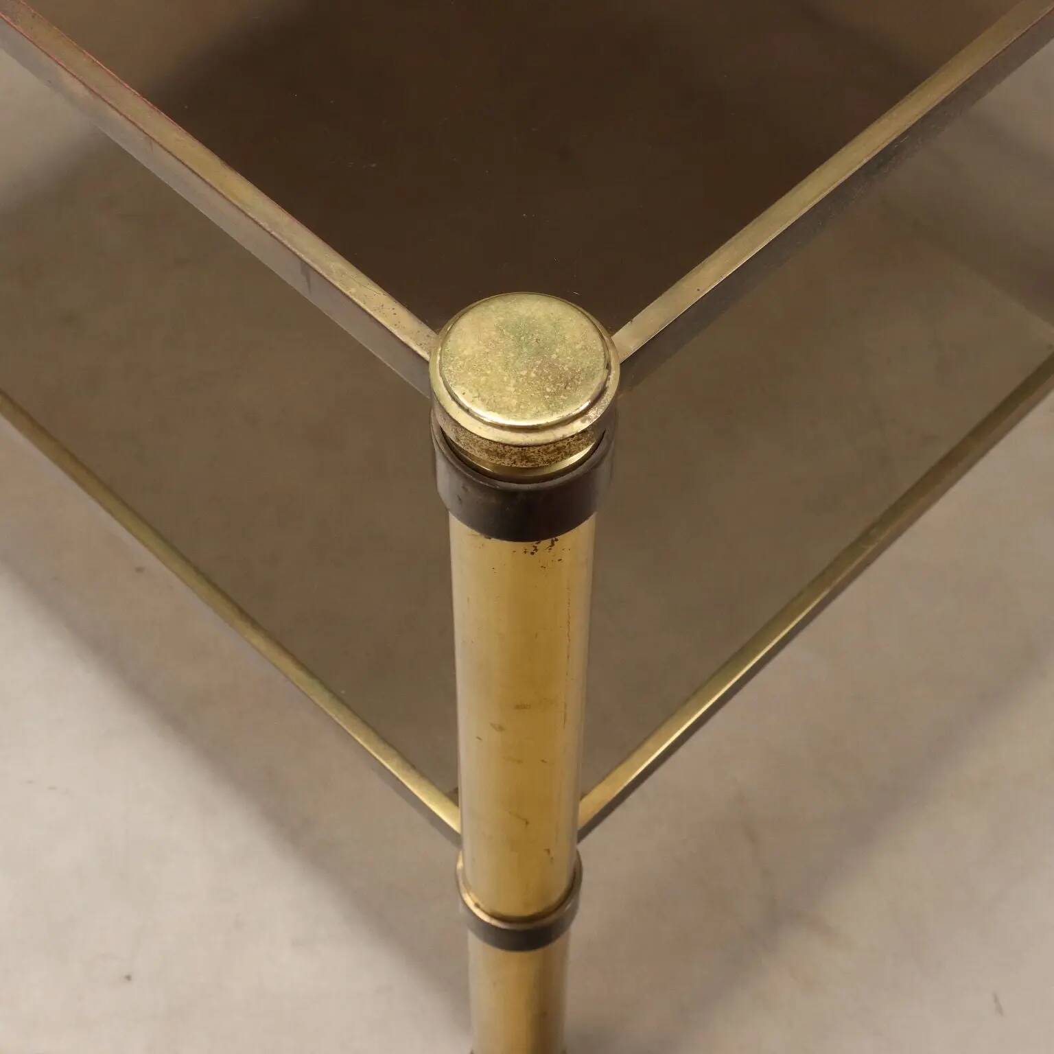 Vintage brass coffee table with glass top, Italian design 1970s.