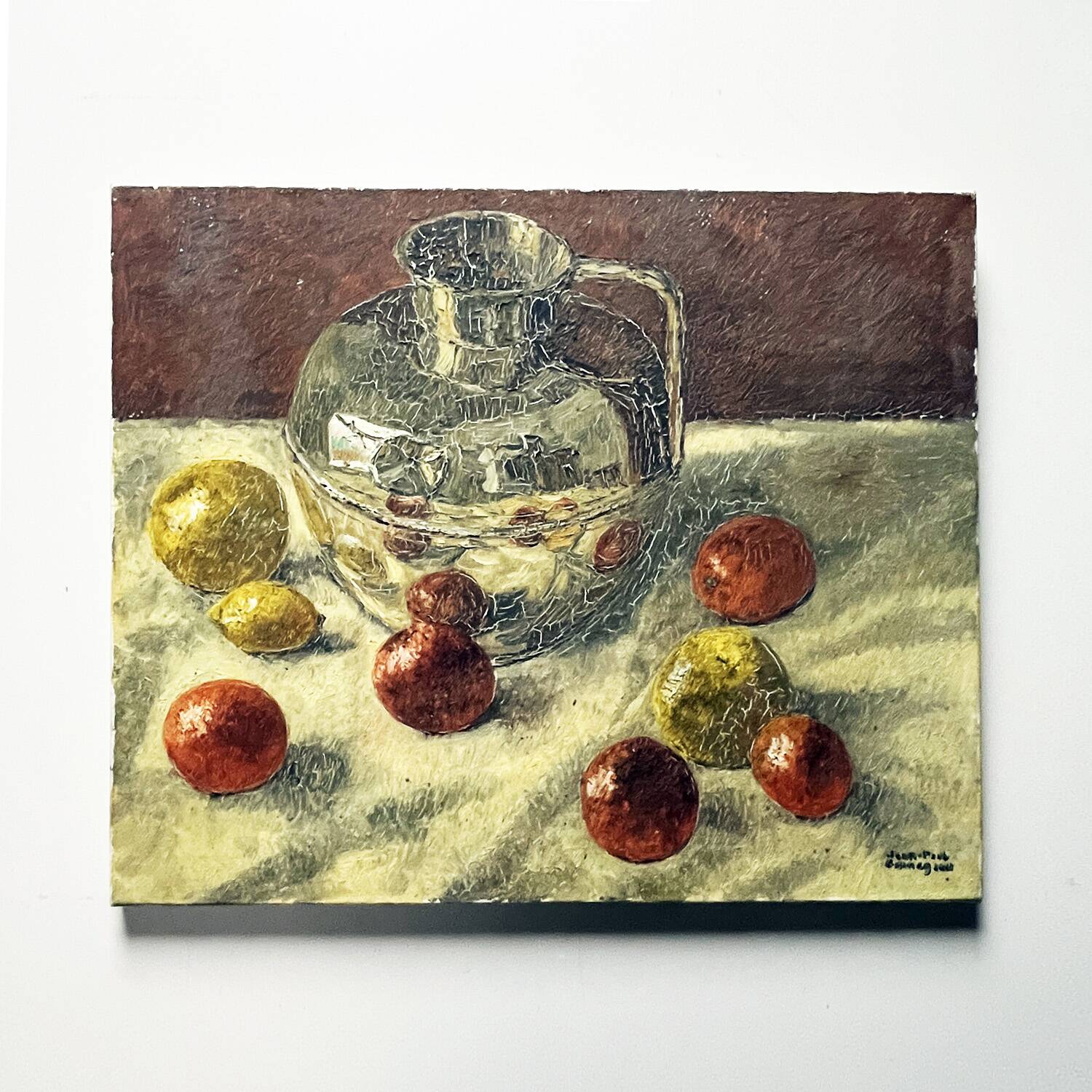 Painting 60's "The Silver Jug" signed Guénégueau