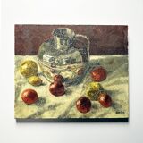 Painting 60's "The Silver Jug" signed Guénégueau