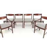 Set of 6 newly upholstered Mcintosh grey herringbone rosewood dining chairs
