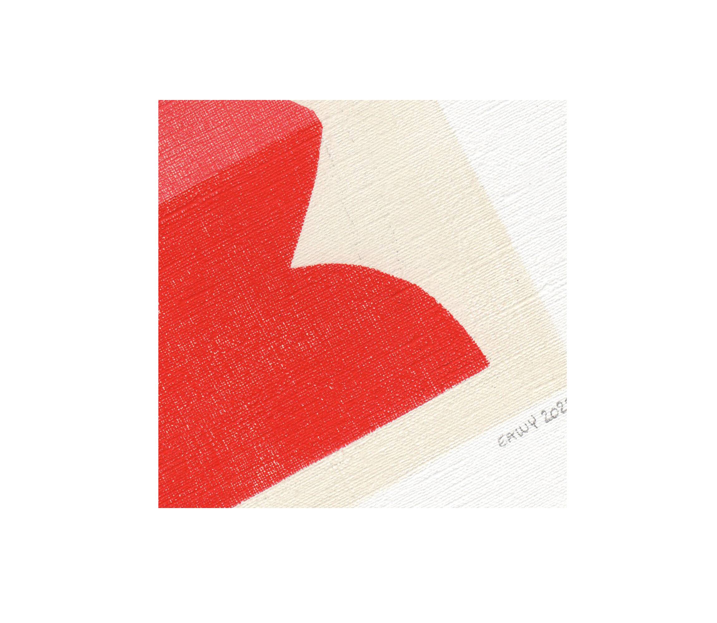 Painting on paper -red h716- abstract painting signed eawy