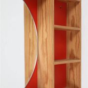 Mid-century wall shelf with mirror / 1970s / maritime pine / Danish modern design / red-orange