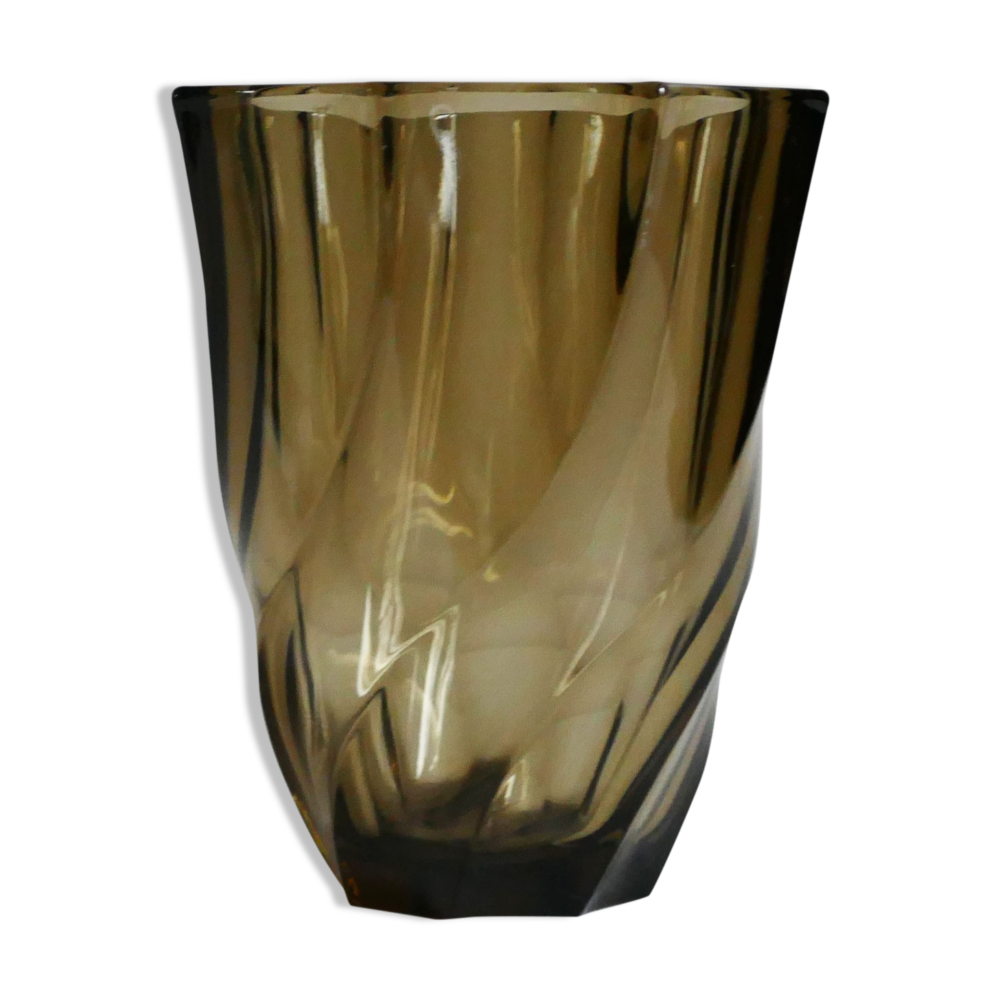 Small vintage geometric Luminarc vase in 1970s smoked glass