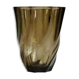 Vase Luminarc vintage géométrique en verre fumé des années 1970