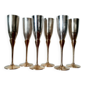6 champagne flutes in brass and silver plated metal 1970