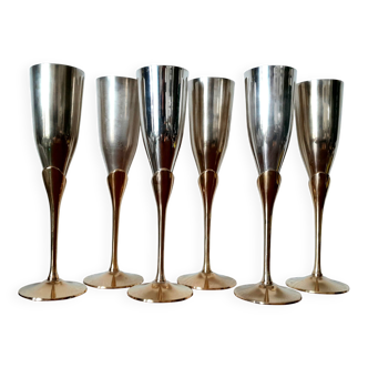 6 flûtes à champagne laiton et métal argenté 1970