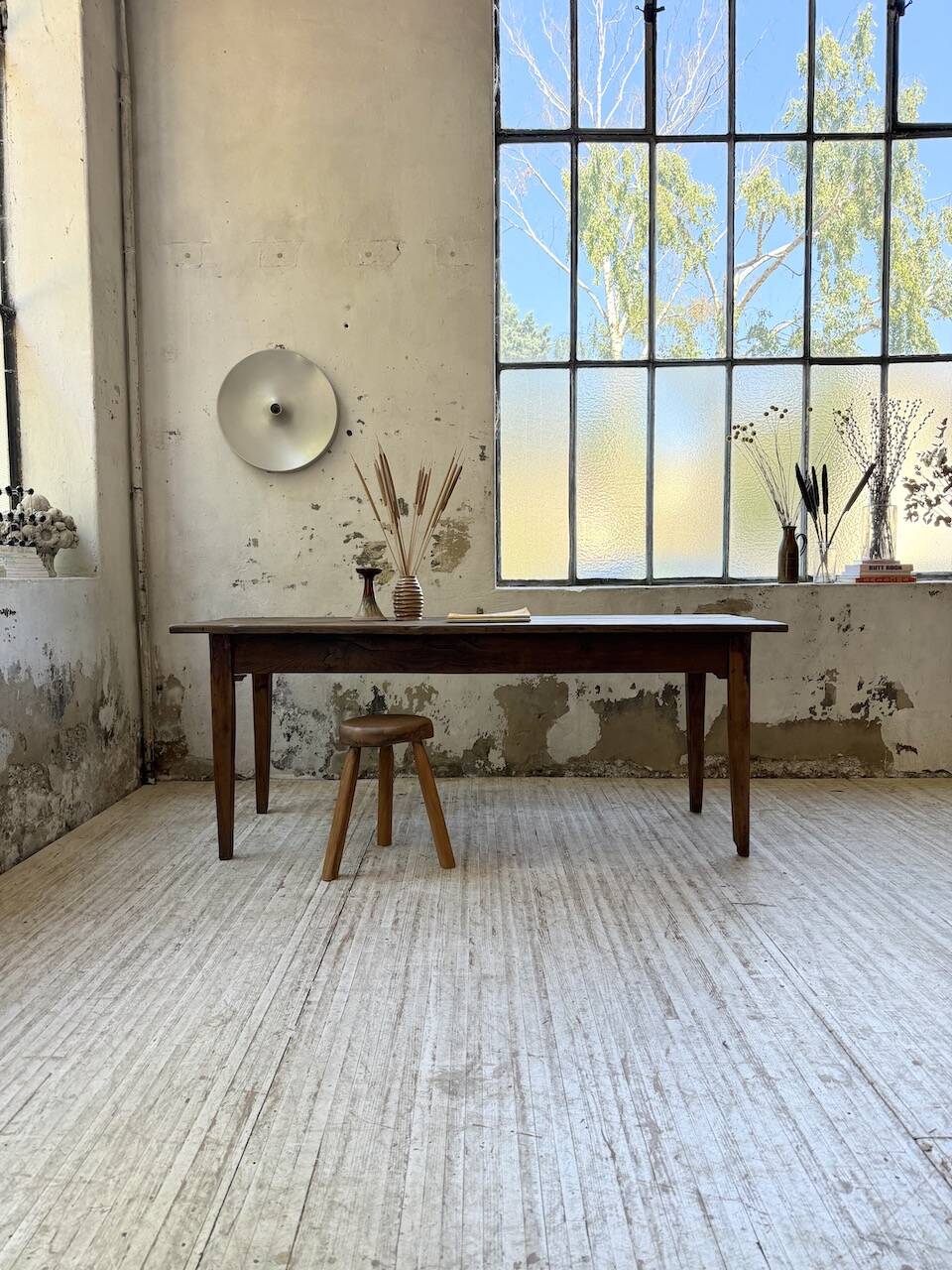 1950s oak farmhouse table with spindle legs