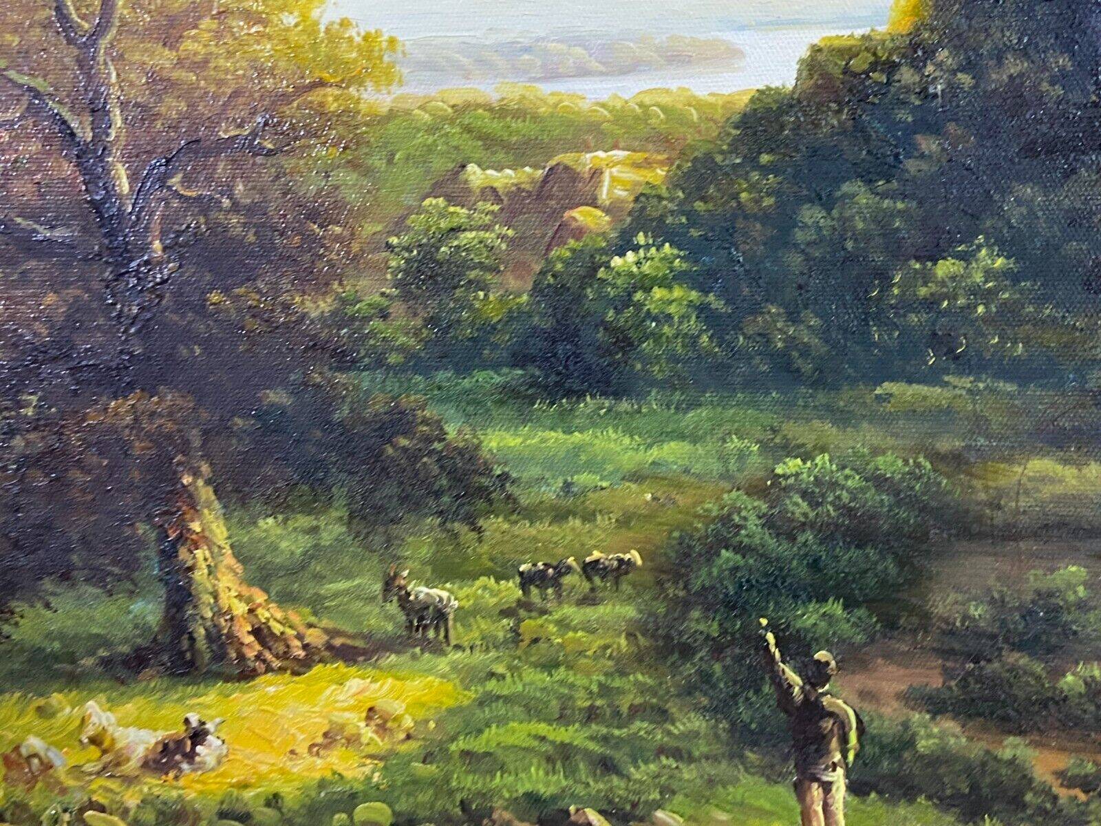 Animated landscape painting with ruined castle signed Burnsley