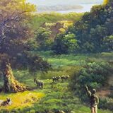 Animated landscape painting with ruined castle signed Burnsley