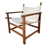 Safari armchair in wood and beige fabric