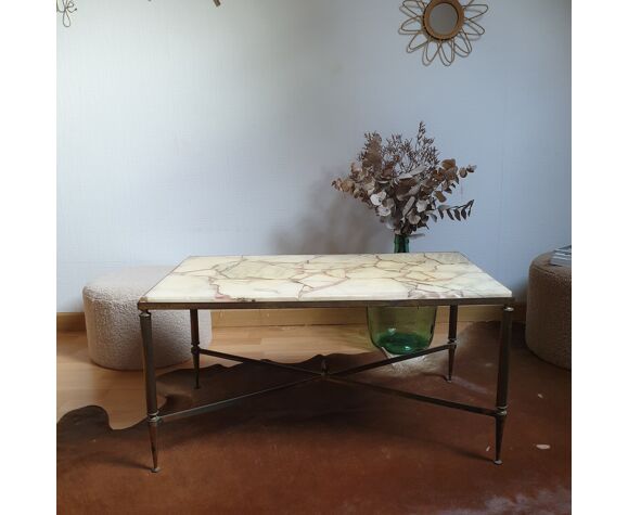 Table basse laiton et marbre vintage années 60 | Selency