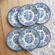 6 English dessert plates by Churchill with a romantic blue design.