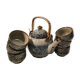 Korean Stoneware Tea Service. 6 Cups and 1 Teapot. Blue Decor