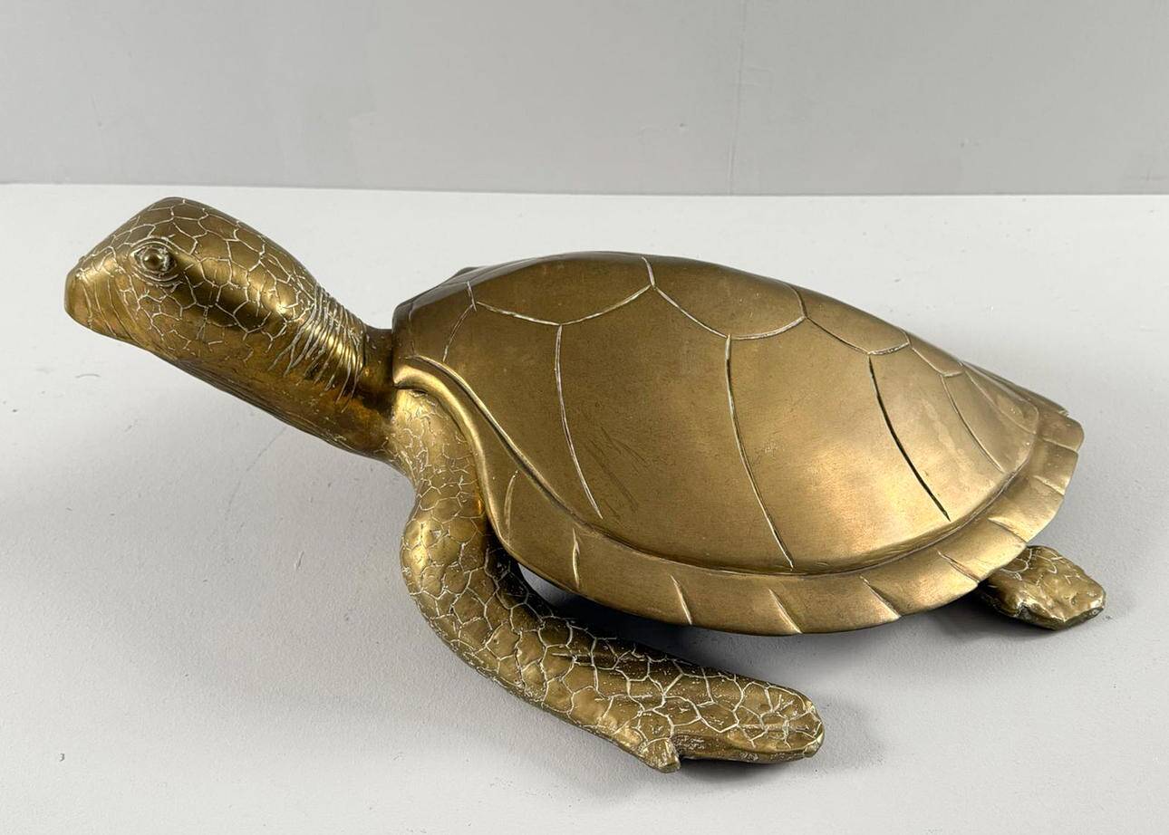 Hollywood Regency, brass turtle sculpture/box, France, 1970s