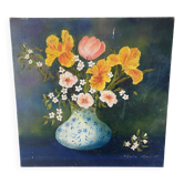 Peinture bouquet huile sur toile 38X38