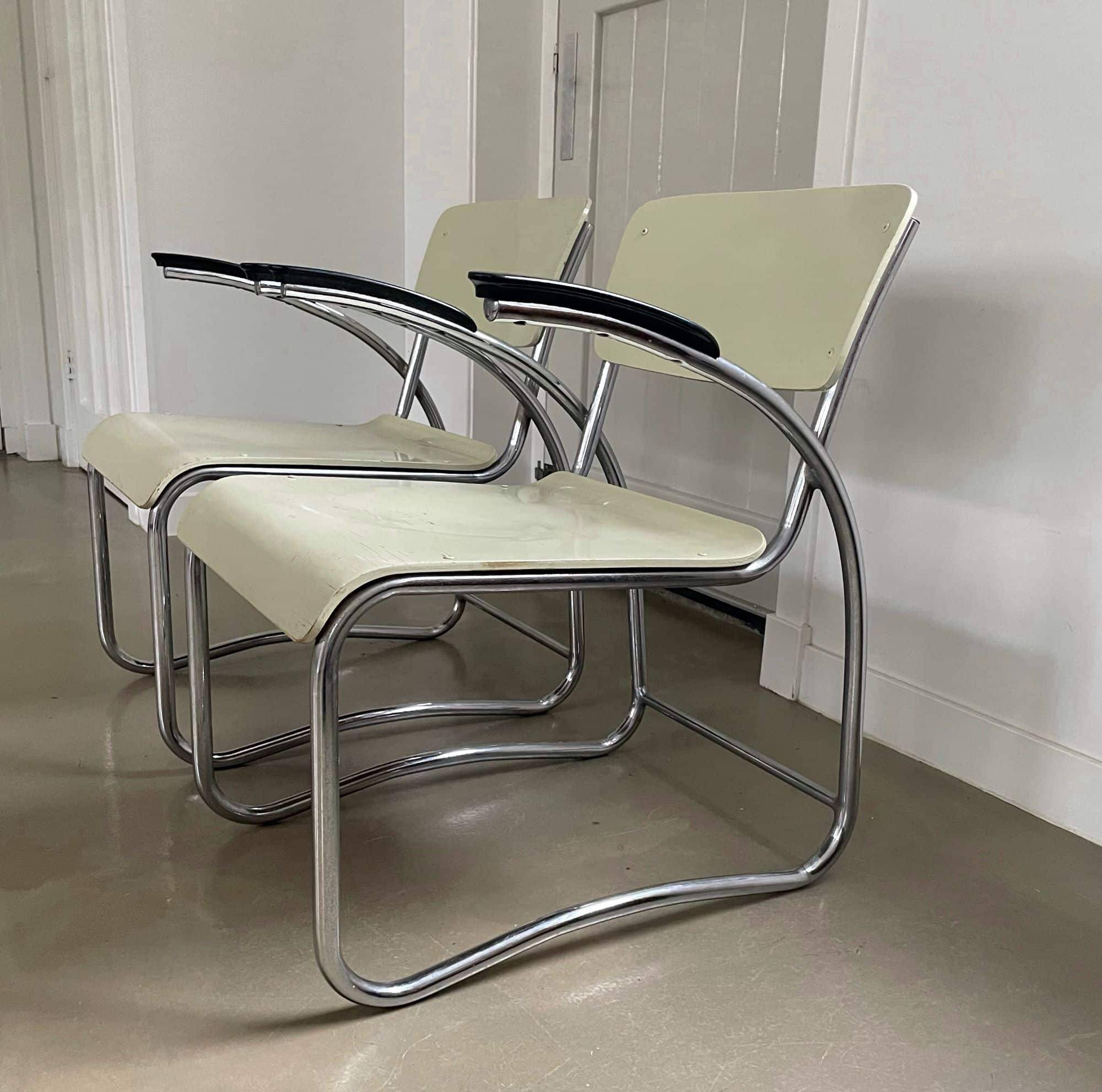 Bauhaus style arm chairs, easy chairs, Auping, The Netherlands, 1930s