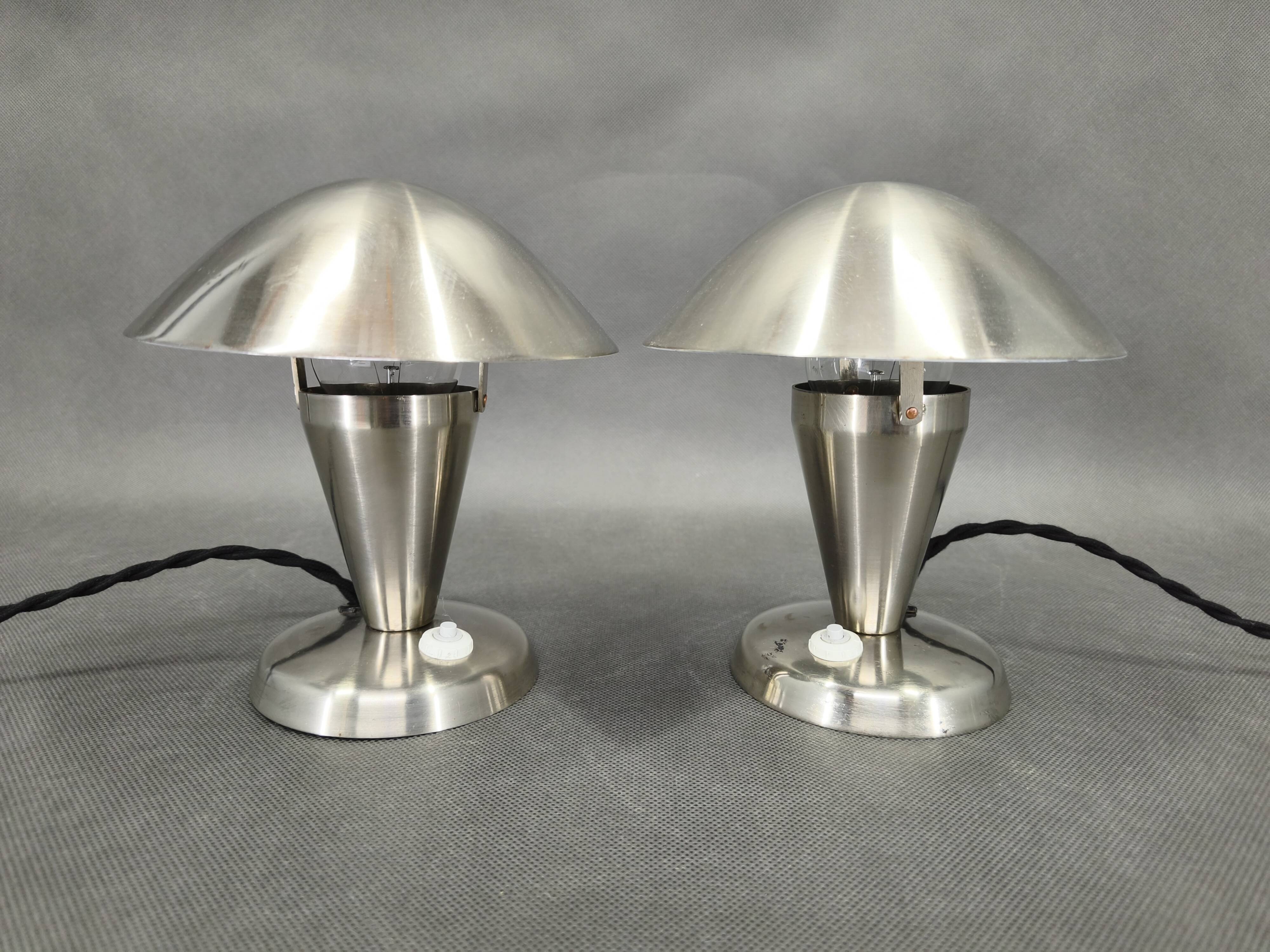 Pair of Bauhaus Chrome Adjustable Table Lamps, 1930s Czechoslovakia