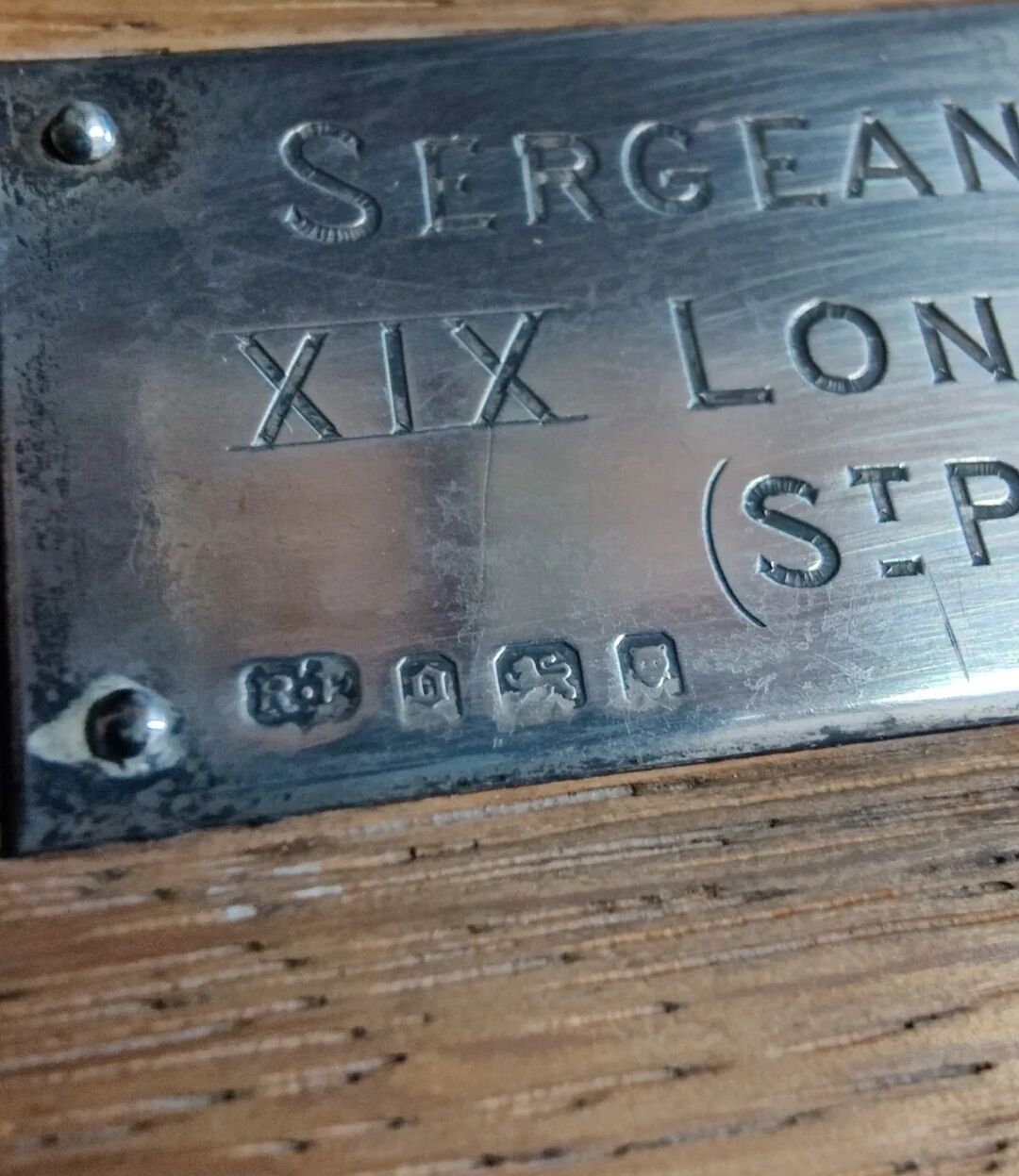 English cigarette box wood and silver plate 19th regiment london old mess