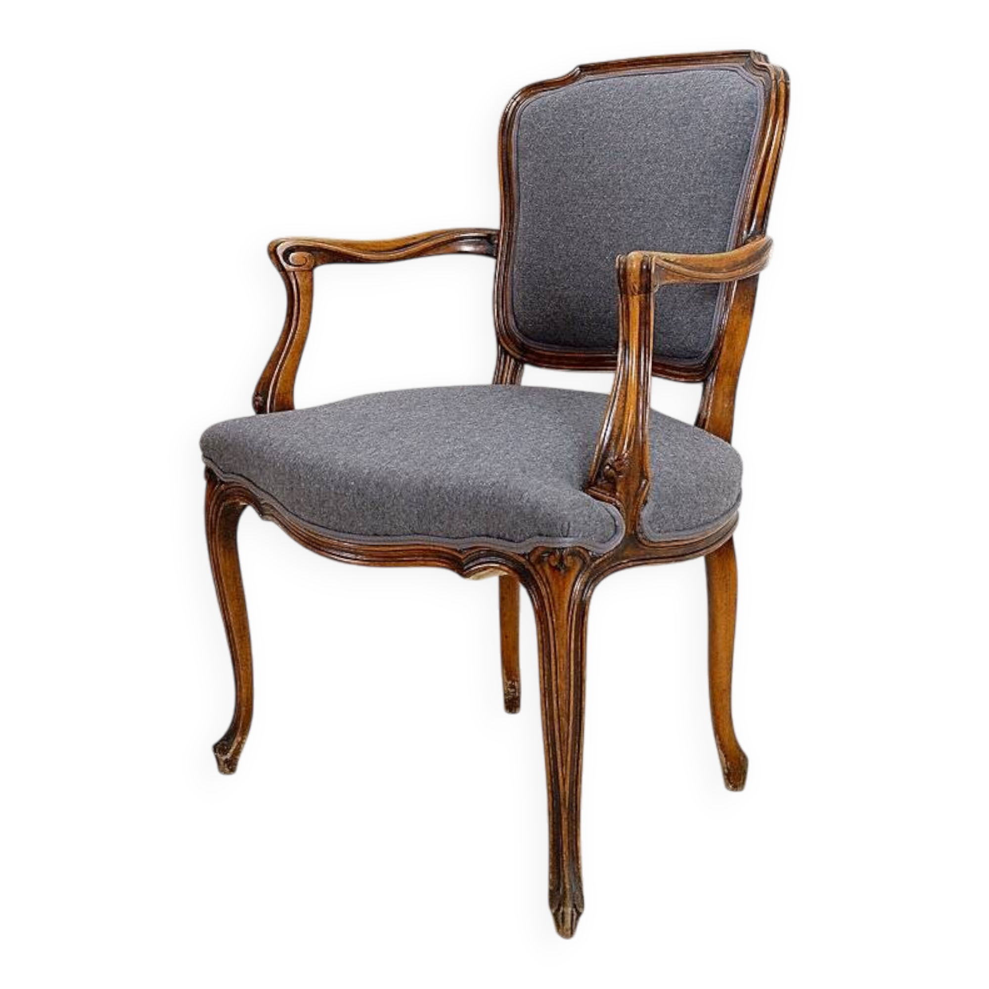 Louis XV style armchair - mouse gray felt fabric