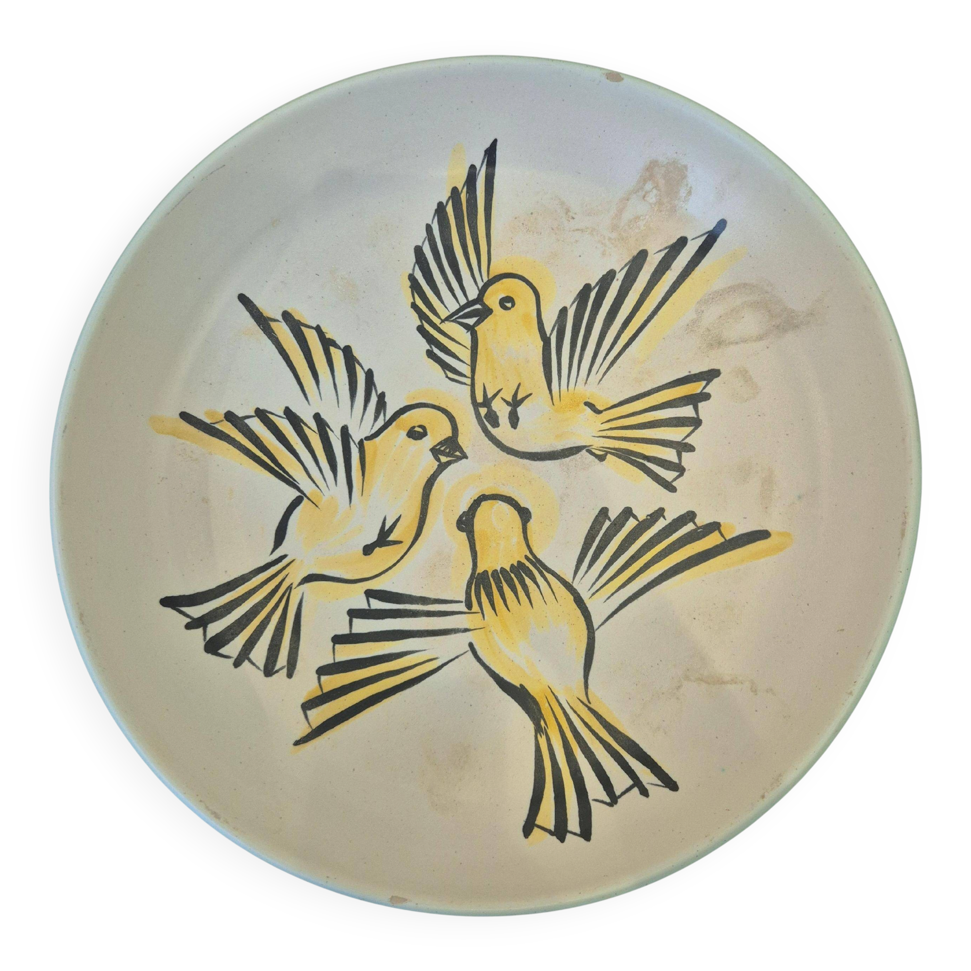 ANDRÉ BAUD (1903-1986) grand plat représentant des oiseaux, Vallauris, France, c.C. 1950