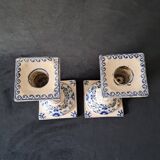 Antique Pair of Blue and White Delftware Column Candlesticks