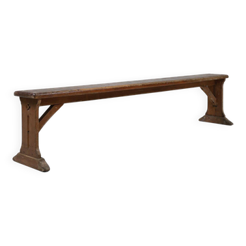 Banc rustique français en chêne avec sculptures et belle patine, années 1850.