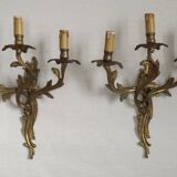 Magnificent Pair of French Antique Bronze Three-Light Acanthus Wall Sconces
