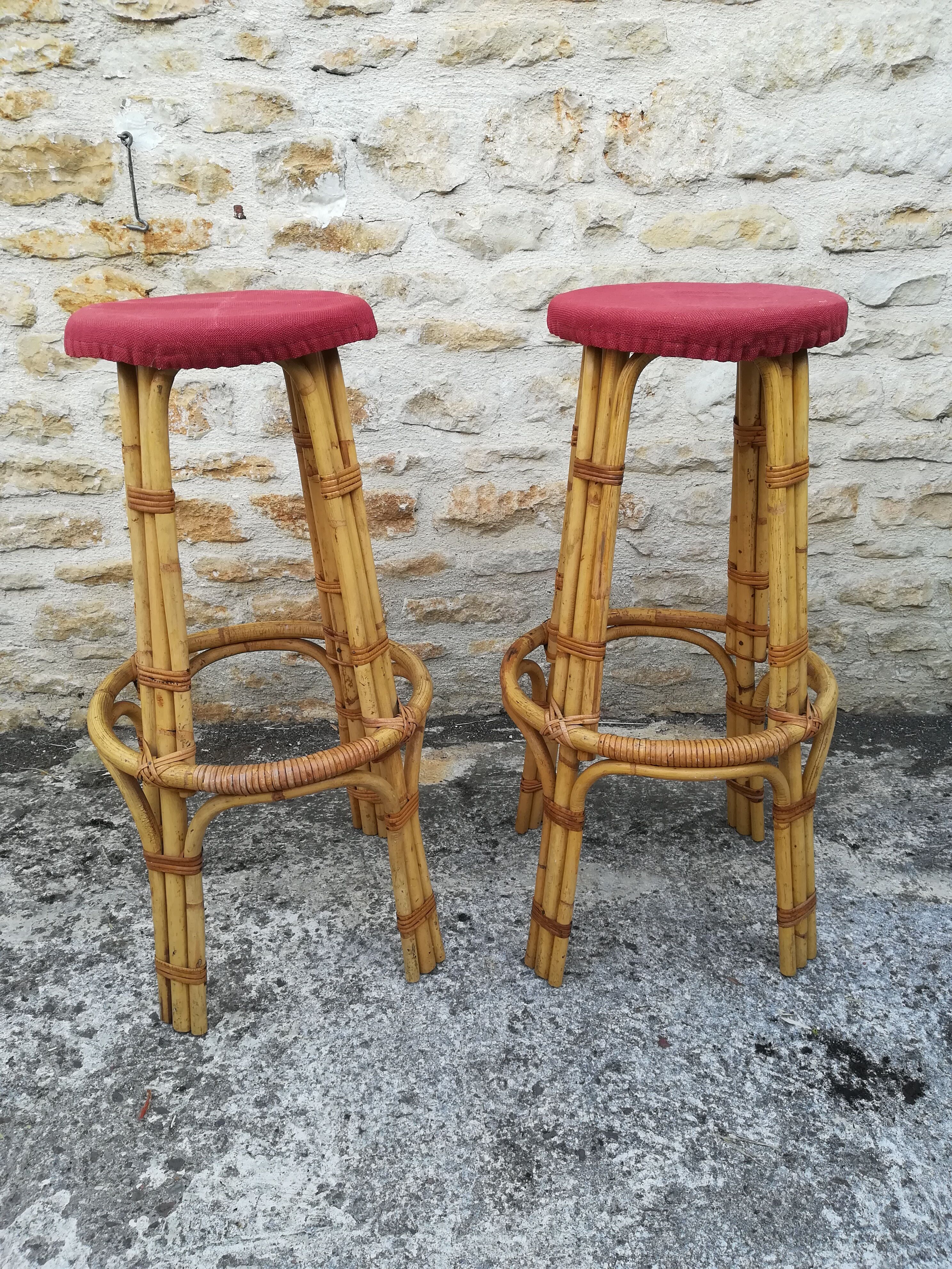Bamboo tiki bar and two stools