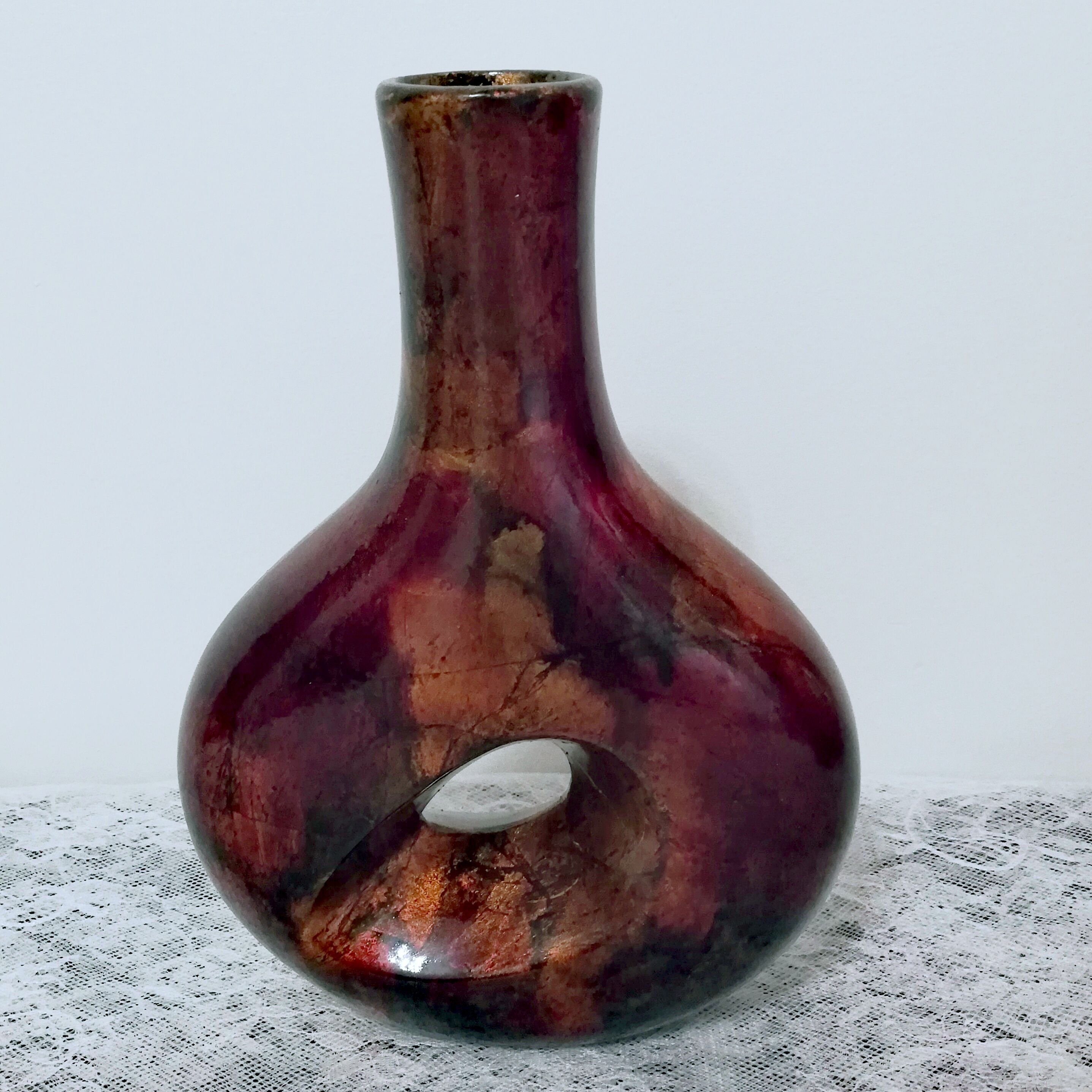 Enamelled and lacquered metal vase height