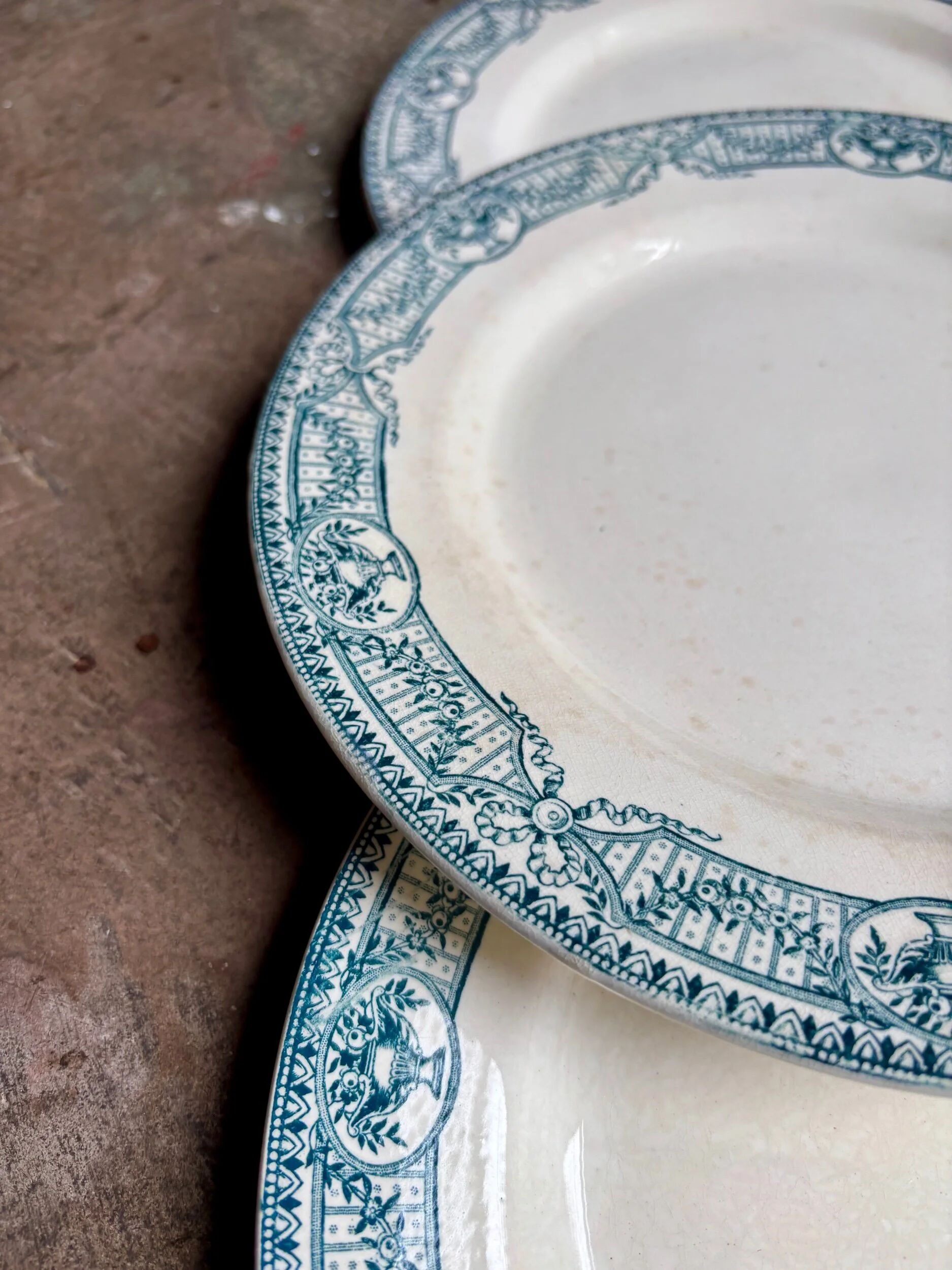 6 flat plates Salins in ironstone, "Directoire" service