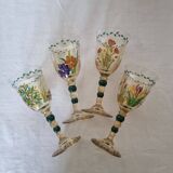 Set of 4 antique hand painted glass water or wine glasses with details inspired by the style