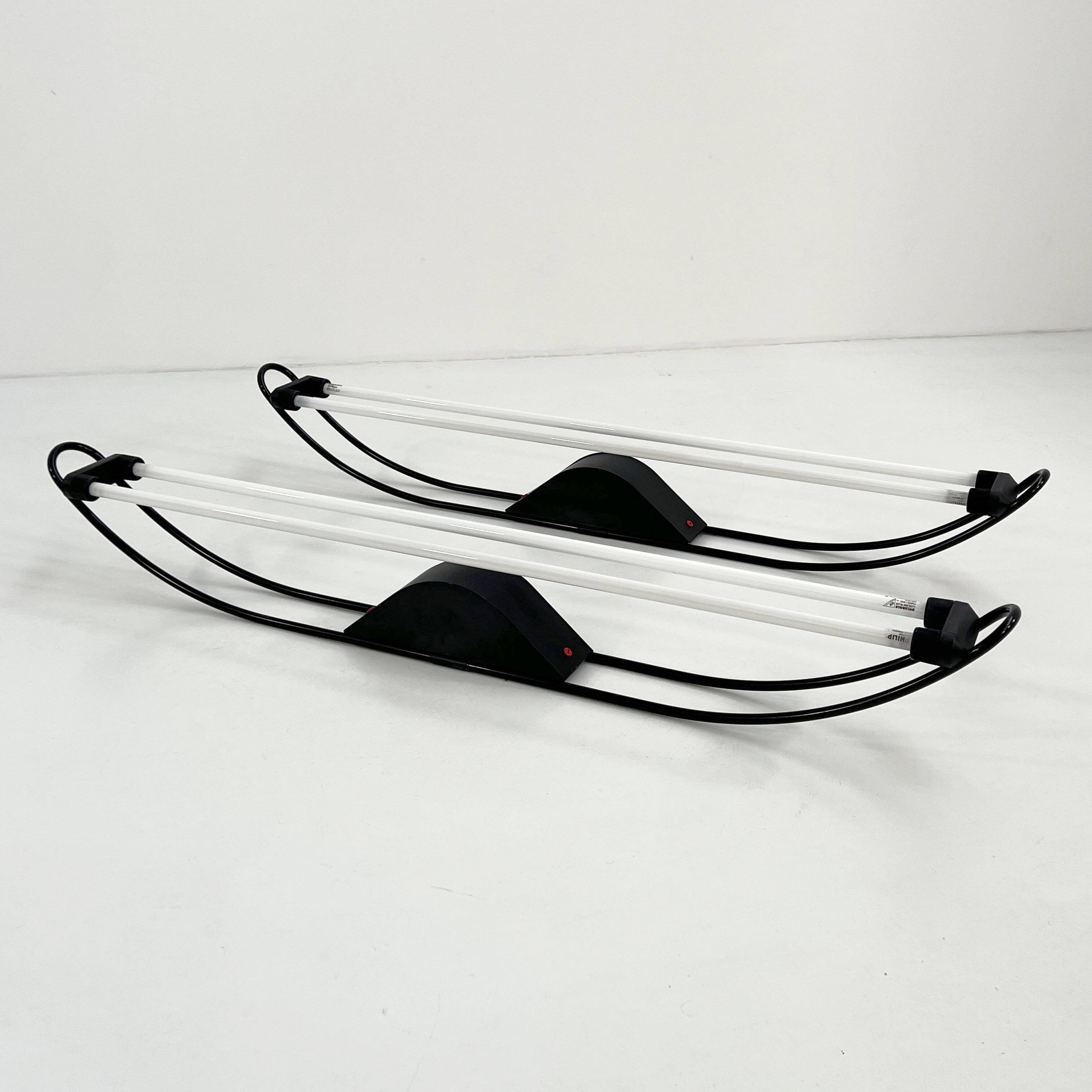 Applique double néon noir par Gian N. Gigante pour Zerbetto, 1980