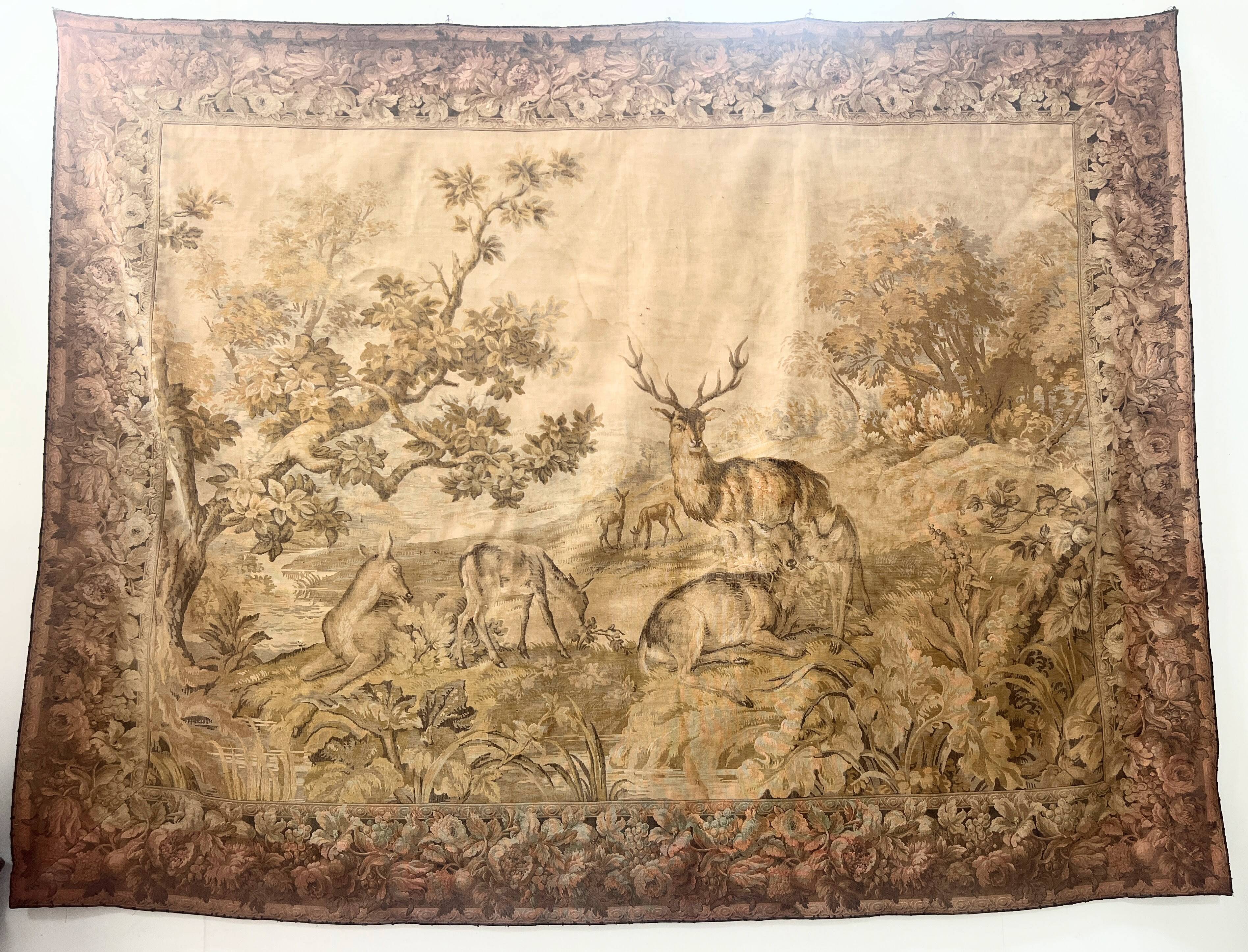 Renaissance-style tapestry with animal motifs, 20th century.