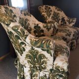 Paire de fauteuils crapaud vert et crème