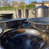 Vallauris service, the pottery of the great oak. Black metal glazed ceramic