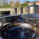 Vallauris service, the pottery of the great oak. Black metal glazed ceramics.