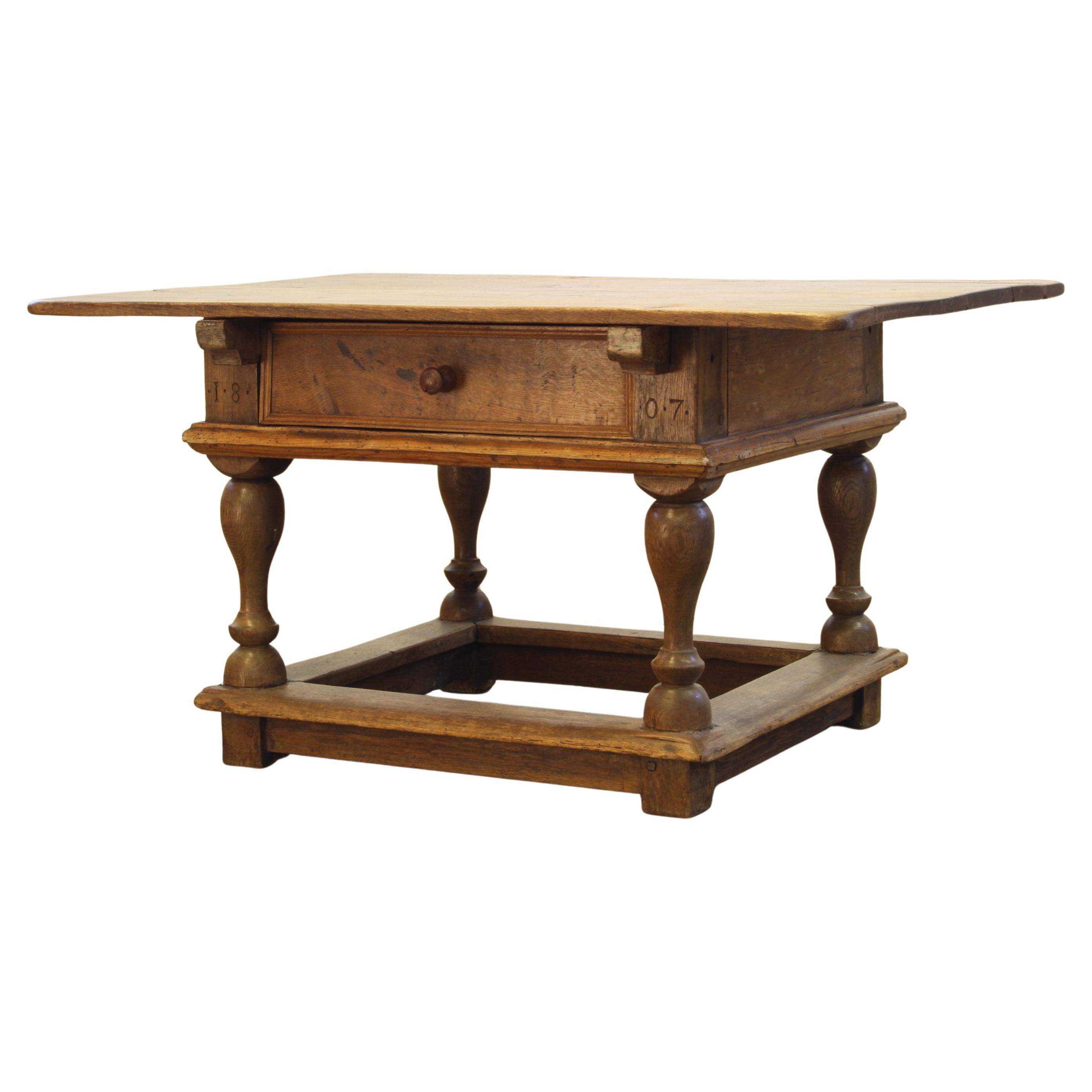 Baroque antique Nordic provincial oak table 1800s rustic farmhouse, rich patina