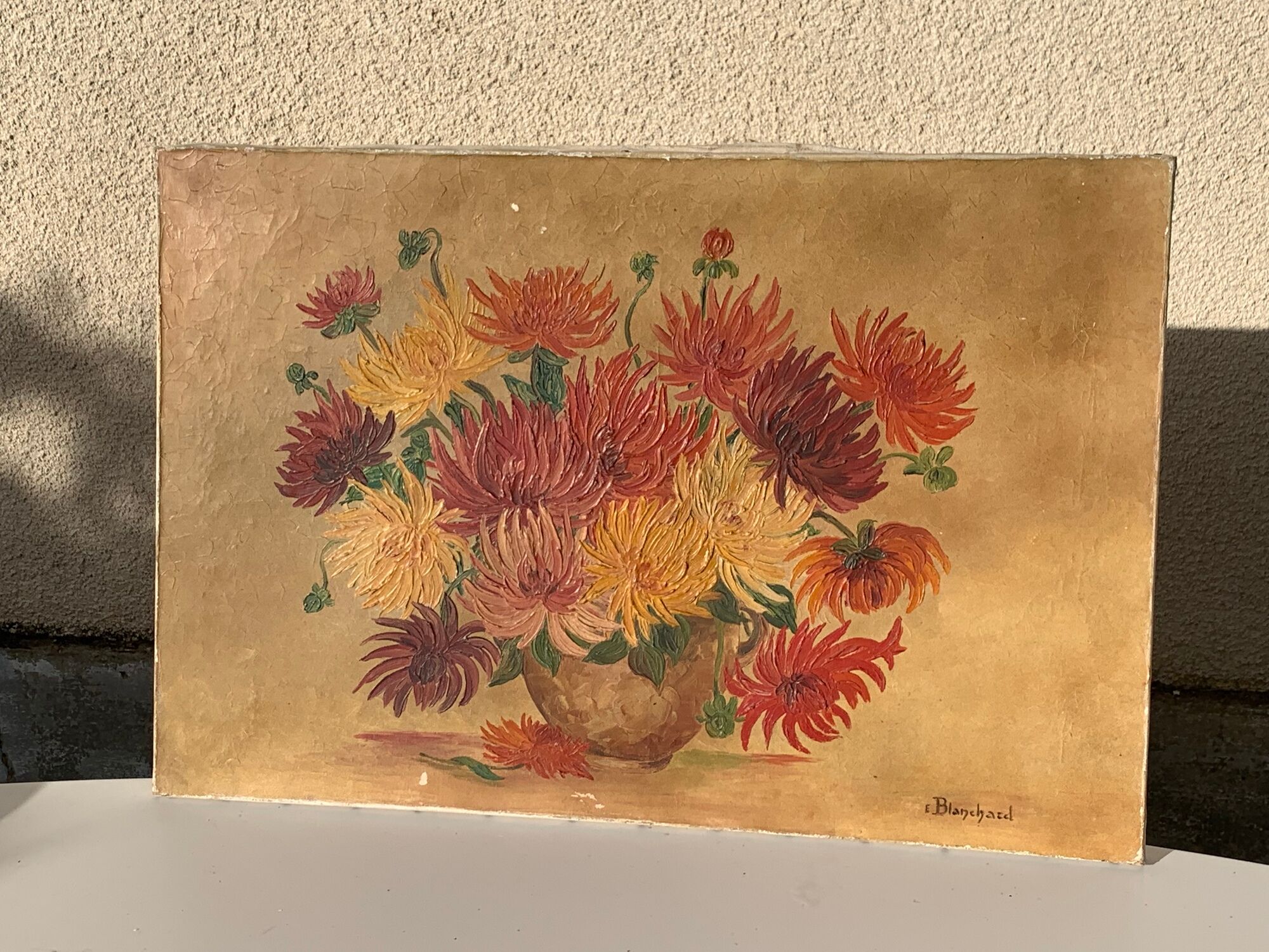 Painting the bouquet of vintage dahlias signed Blanchard