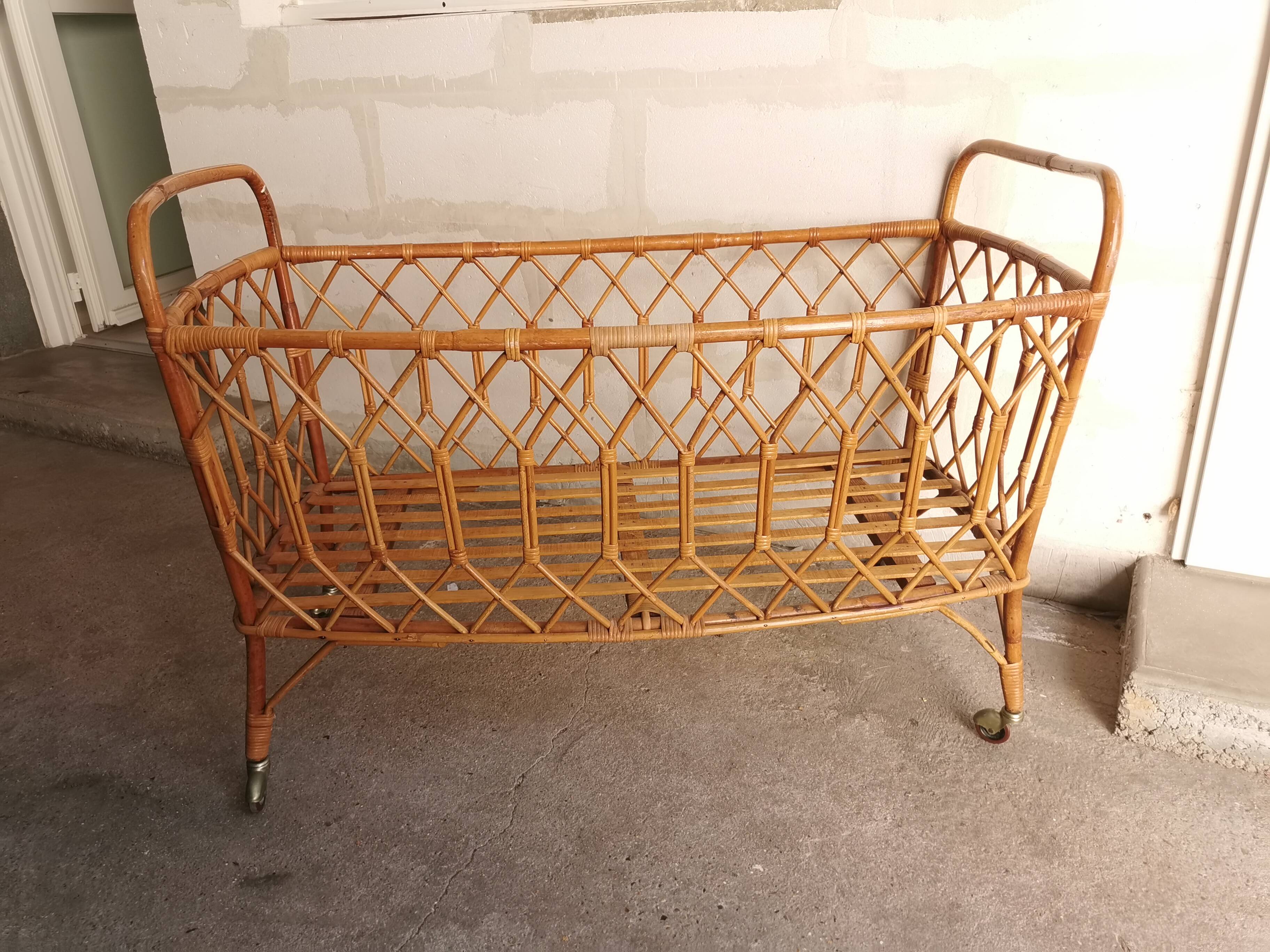 Vintage rattan children's bed, baby bed