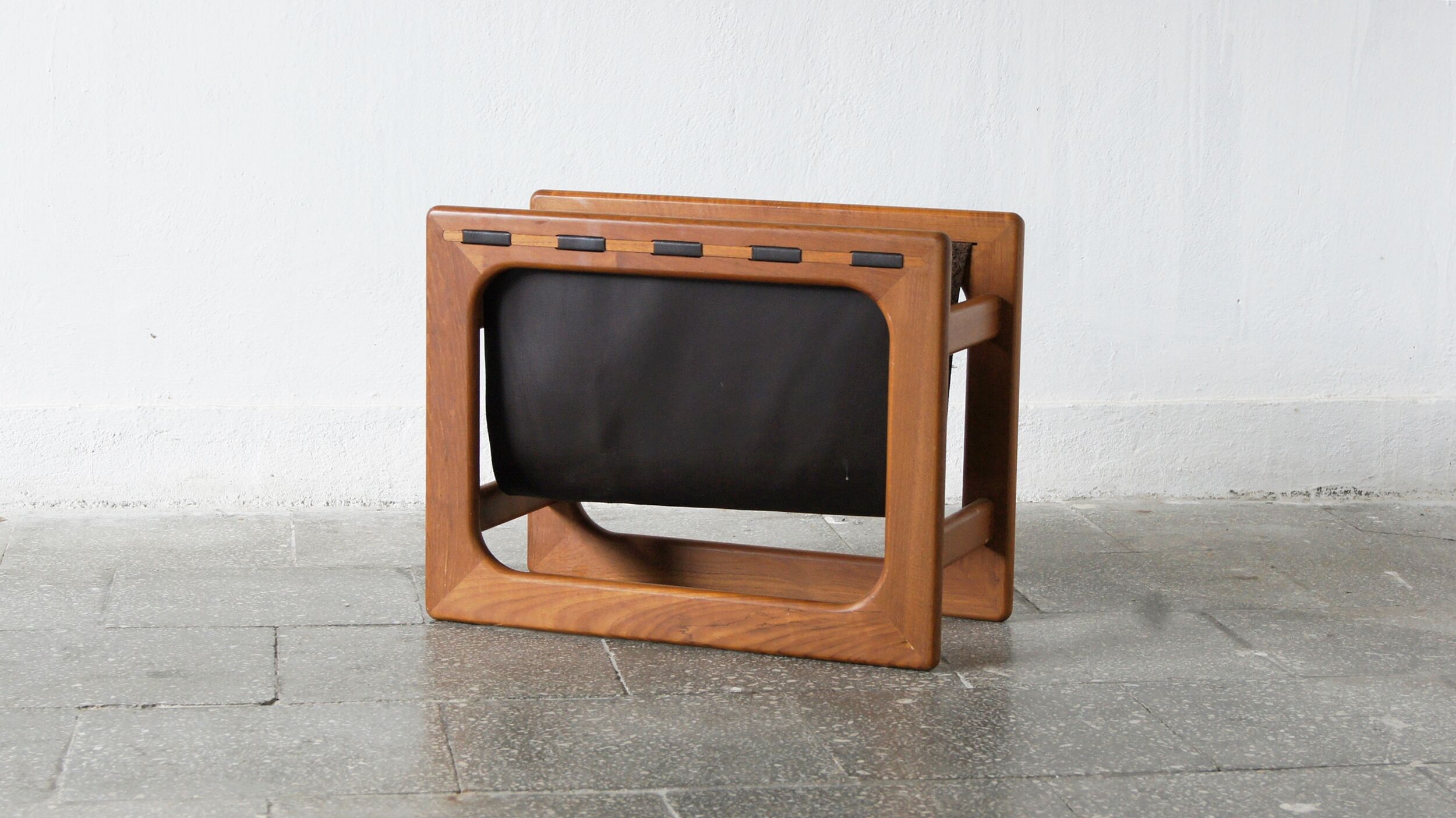 Mid-Century Danish Modern Teak & Leather Magazine Rack from Salin Mobler