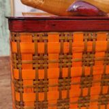 Box in canning and artisanal braided wicker, handle in the shape of a whale