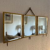 Vintage mirror 1900 triptych barber brass chiseled - 27 x 58 cm