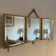 Miroir vintage 1900 triptyque barbier laiton ciselé - 27 x 58 cm